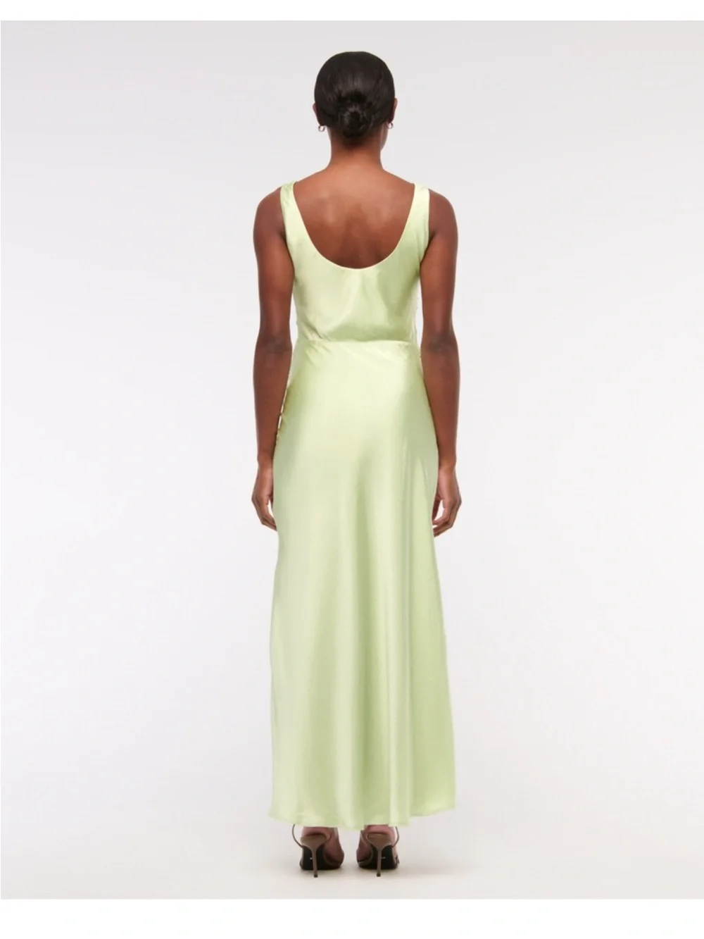 Abercrombie & Fitch Light Green Satin Cowl Ruched Maxi Dress